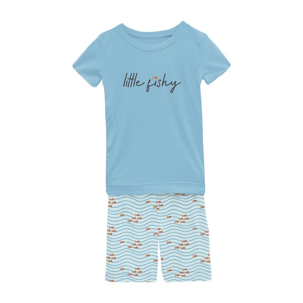 NEW KICKEE kid's short sleeve graphic tee pajama set with shorts in fresh air li